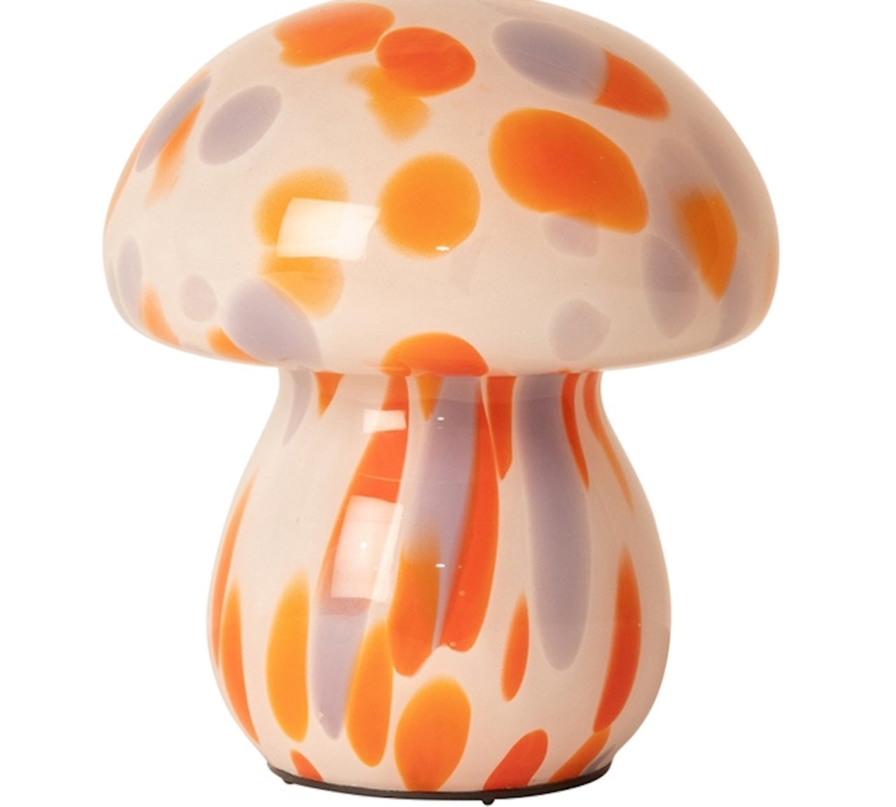 Glass mushroom lamp in orange and white