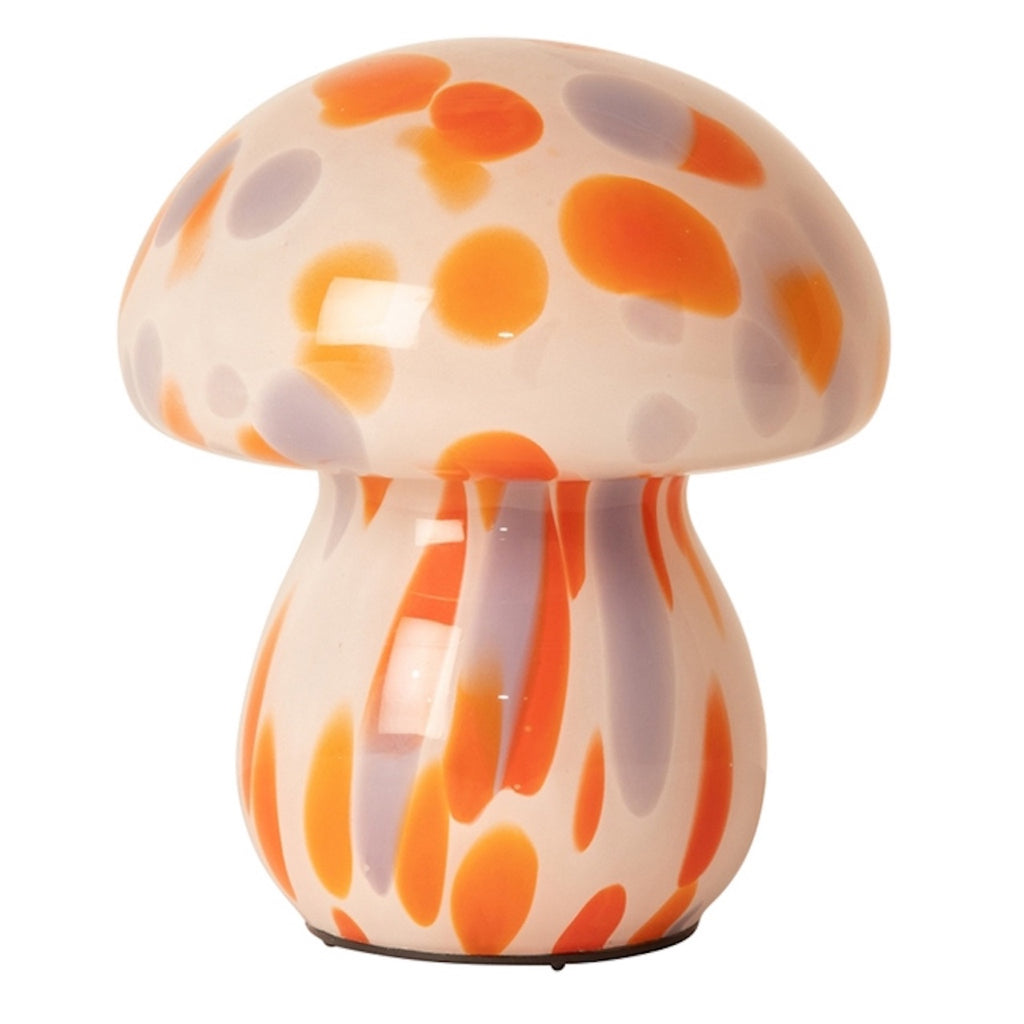 Glass mushroom lamp in orange and wh