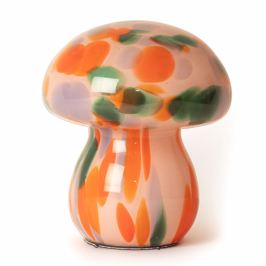 Colorful mushroom-shaped table lamp on a white background