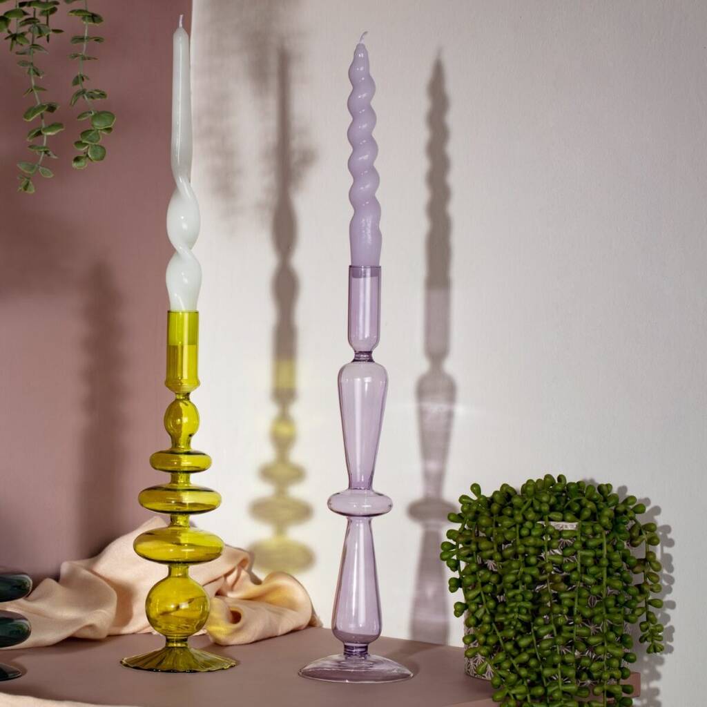 lilac glass candlestick