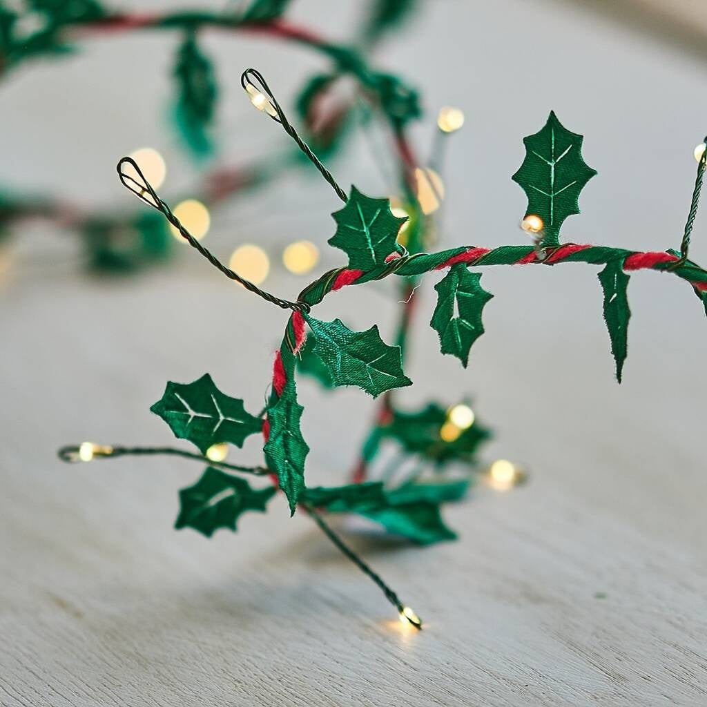 Holly Lights with fabric leaves