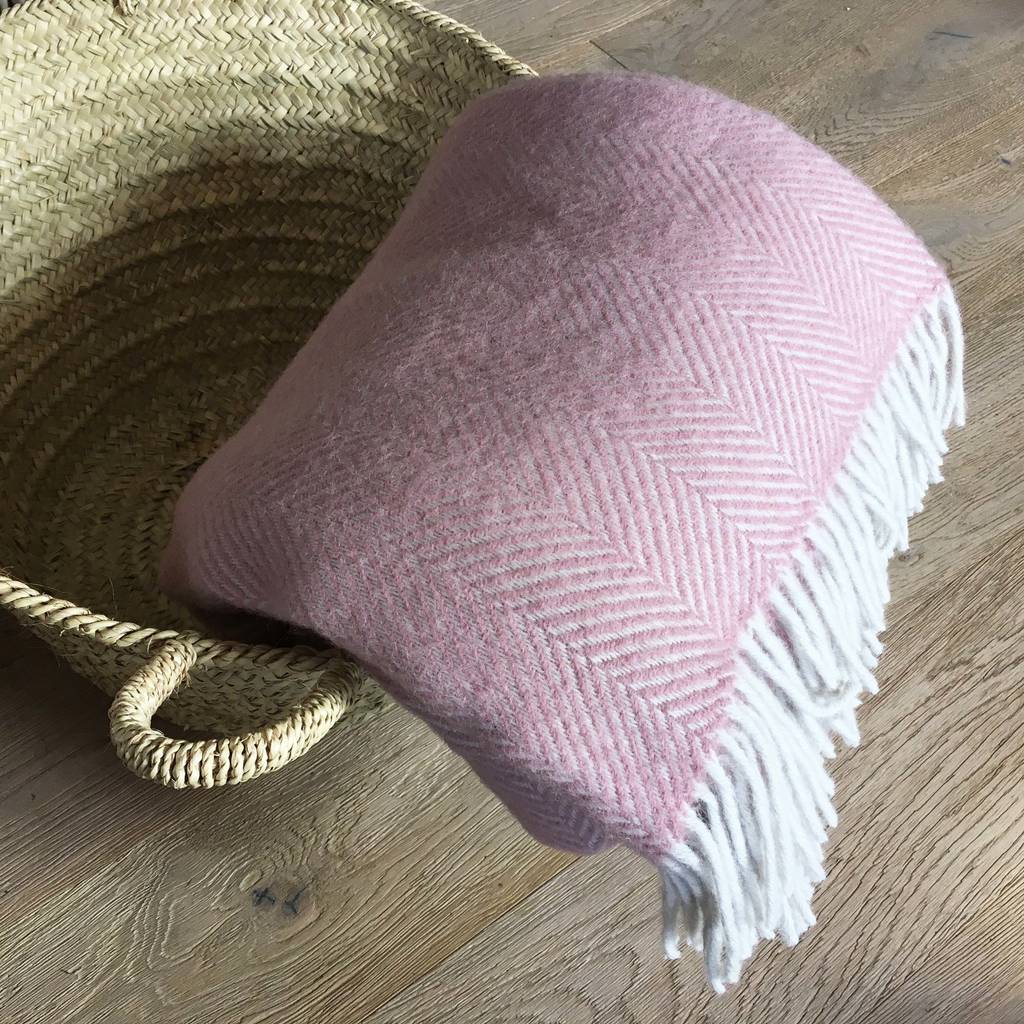 pink tweedmill wool blanket with cream tassels