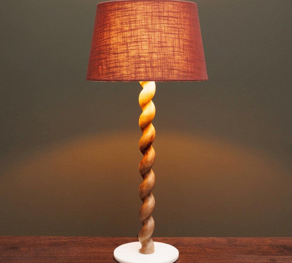 Carved Wooden Table Lamp Swirl
