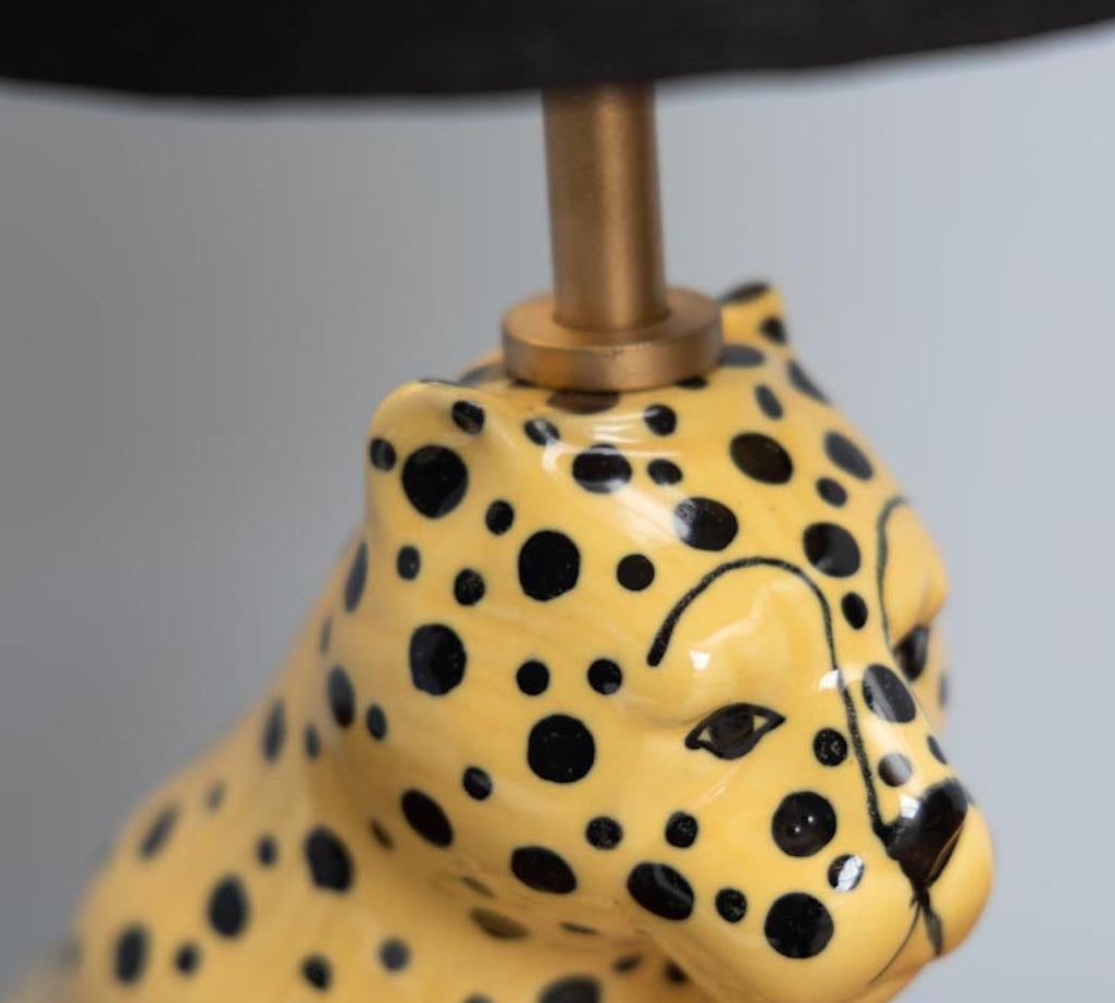Yellow cheetah lamp with black shade