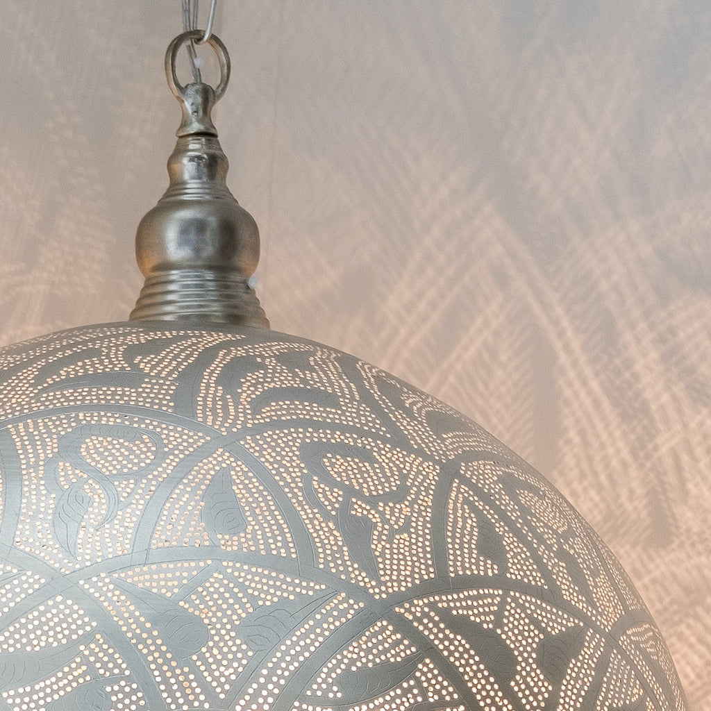detail of silver Moroccan pendant light