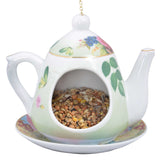 ceramic teapot bird feeder by Fallen Fruits