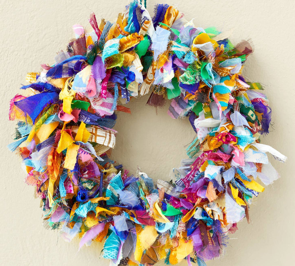 recycled sari fabric Christmas wreath 
