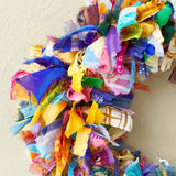 detail of recycled sari fabric wreath 