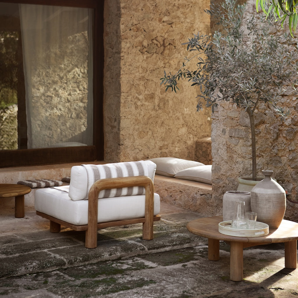 back of recycled teak sofa