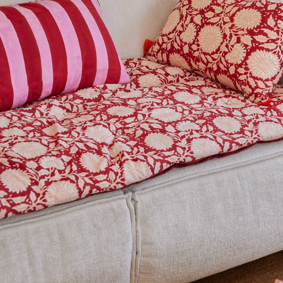 block printed floral sofa cover