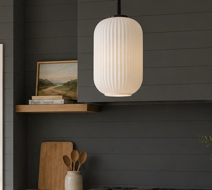white ribbed glass pendant light 