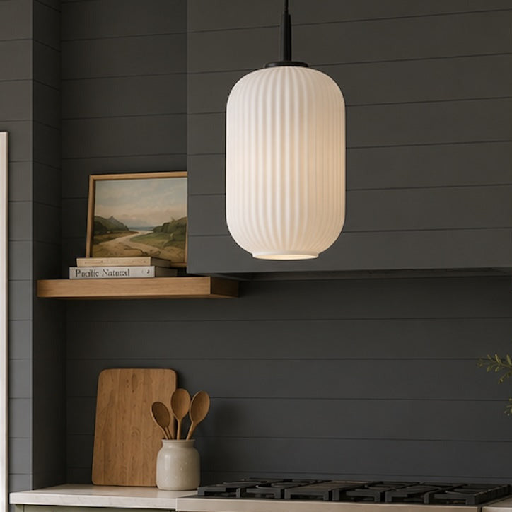 white ribbed glass pendant light 