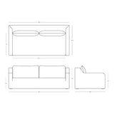 Line drawing of a sofa with dimensions on a white background
