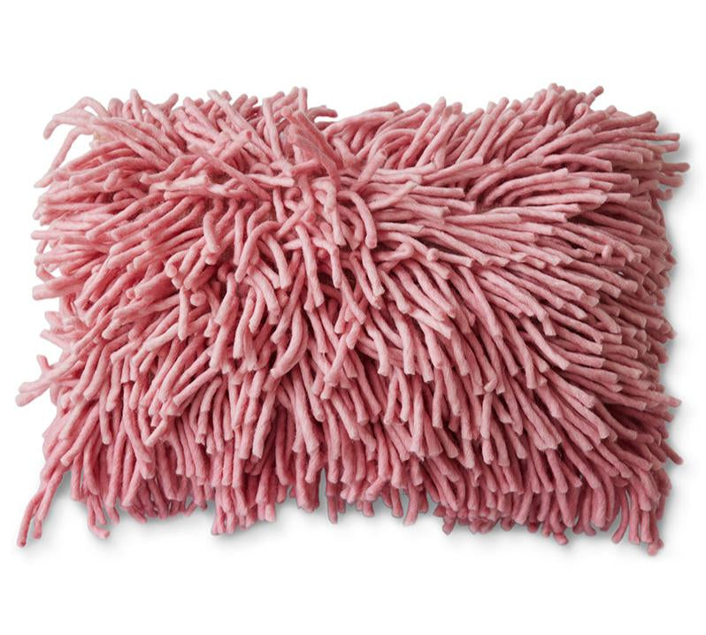 Fluffy pink cushion Rugged by HKliving is made from tactile fluffy wool 