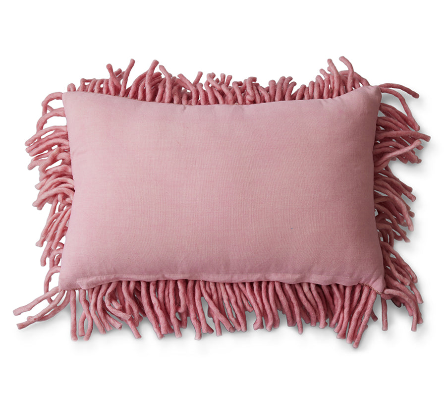 Fluffy pink cushion Rugged by HKliving is made from tactile fluffy wool 
