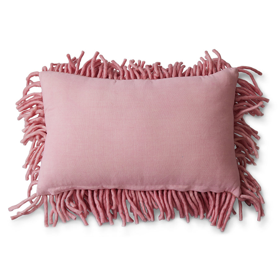 Fluffy pink cushion Rugged by HKliving is made from tactile fluffy wool 