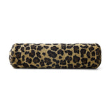 Leopard print cylindrical pillow on a white background