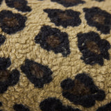 Close-up of a textured fabric with a leopard print pattern.