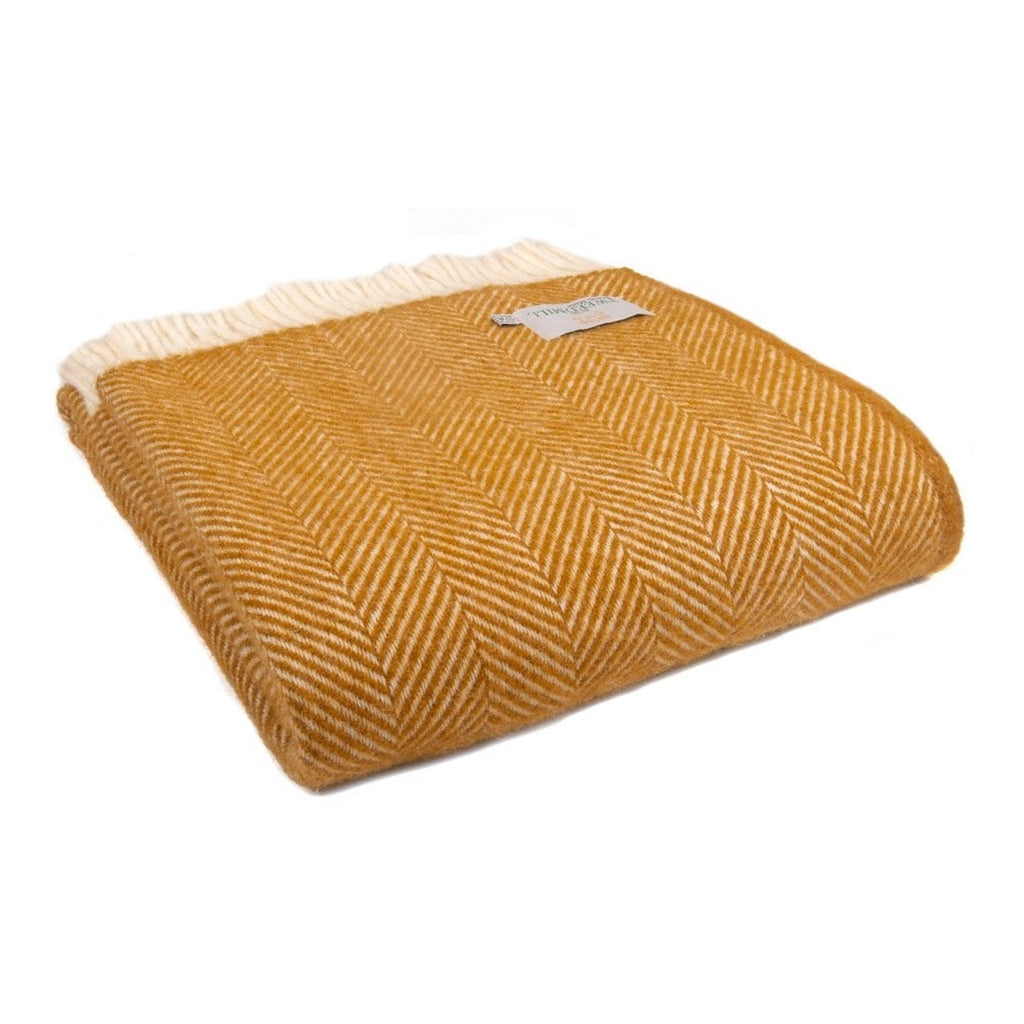 Tweedmill Fishbone Wool Throw in Mustard