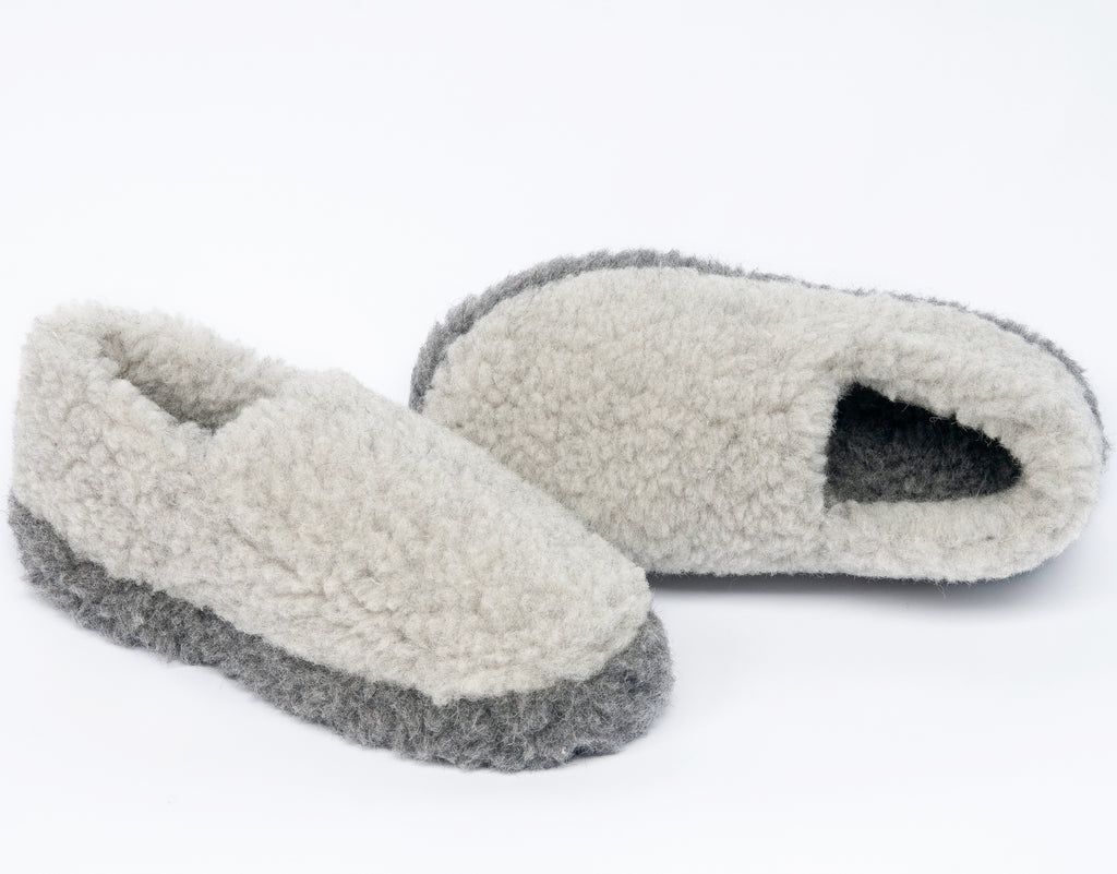 Pure Wool Fleece Slippers Two Tone Grey