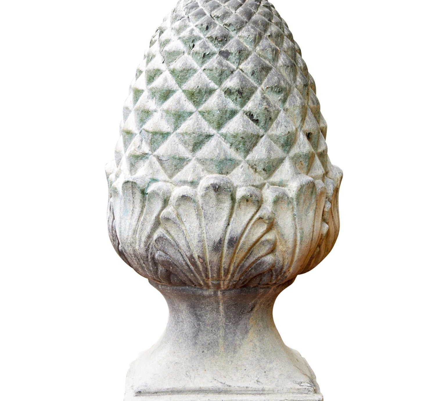 Decorative stone finial sculpture on a white background