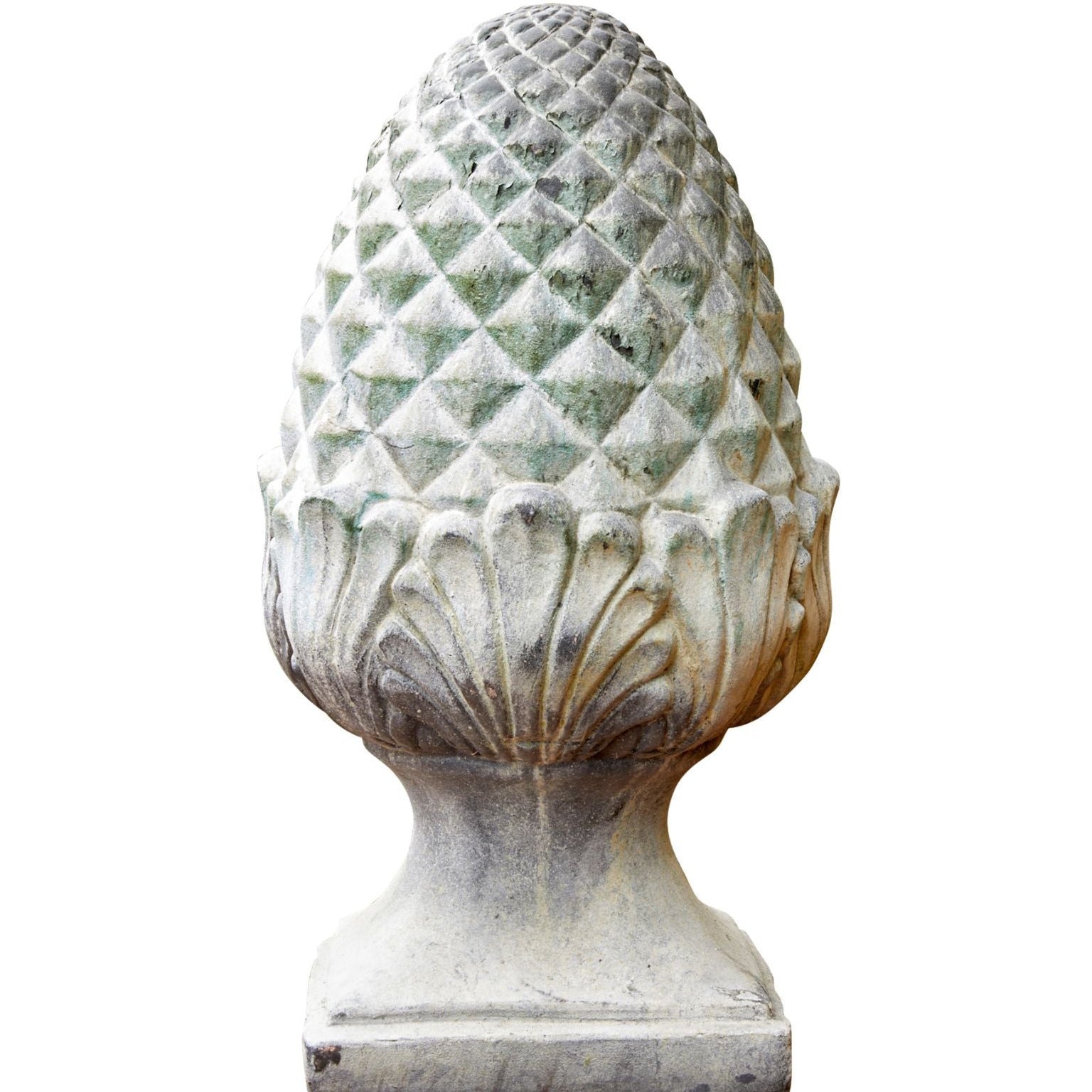 Decorative stone finial sculpture on a white background