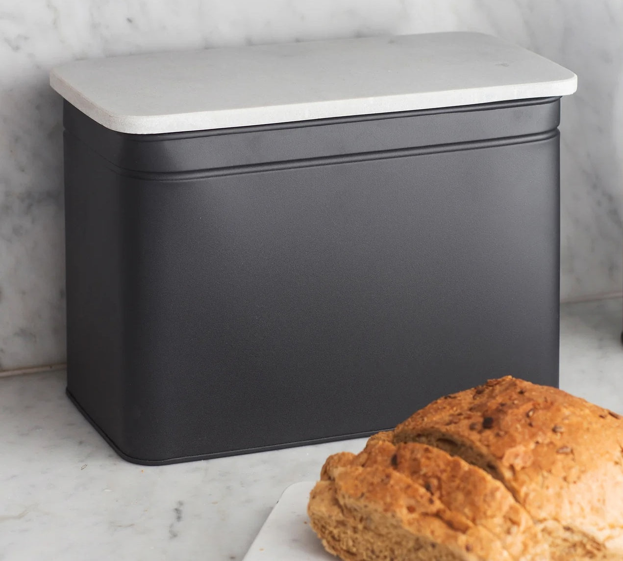 Marble topped bread bin in black 