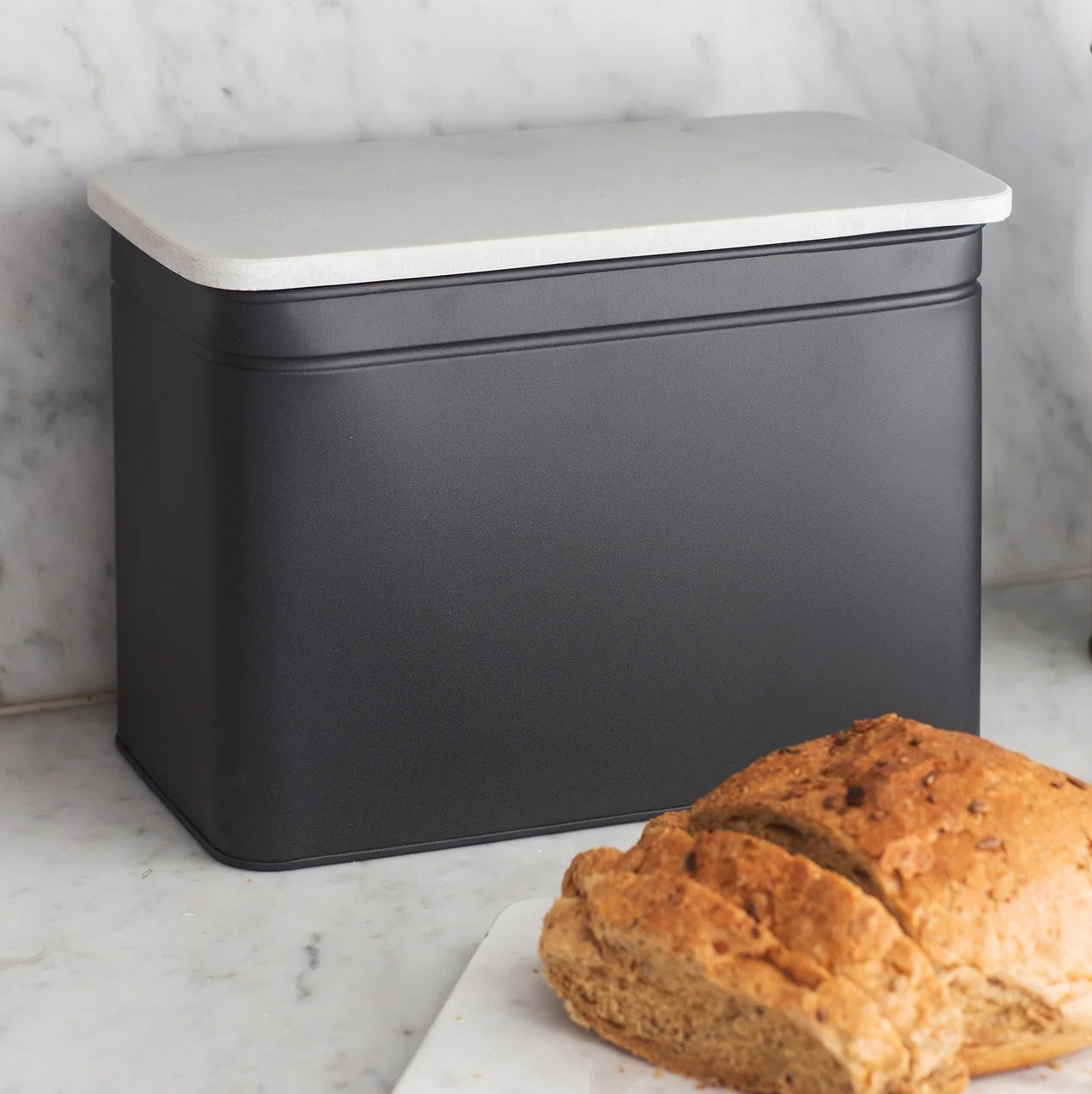 Marble topped bread bin in black 