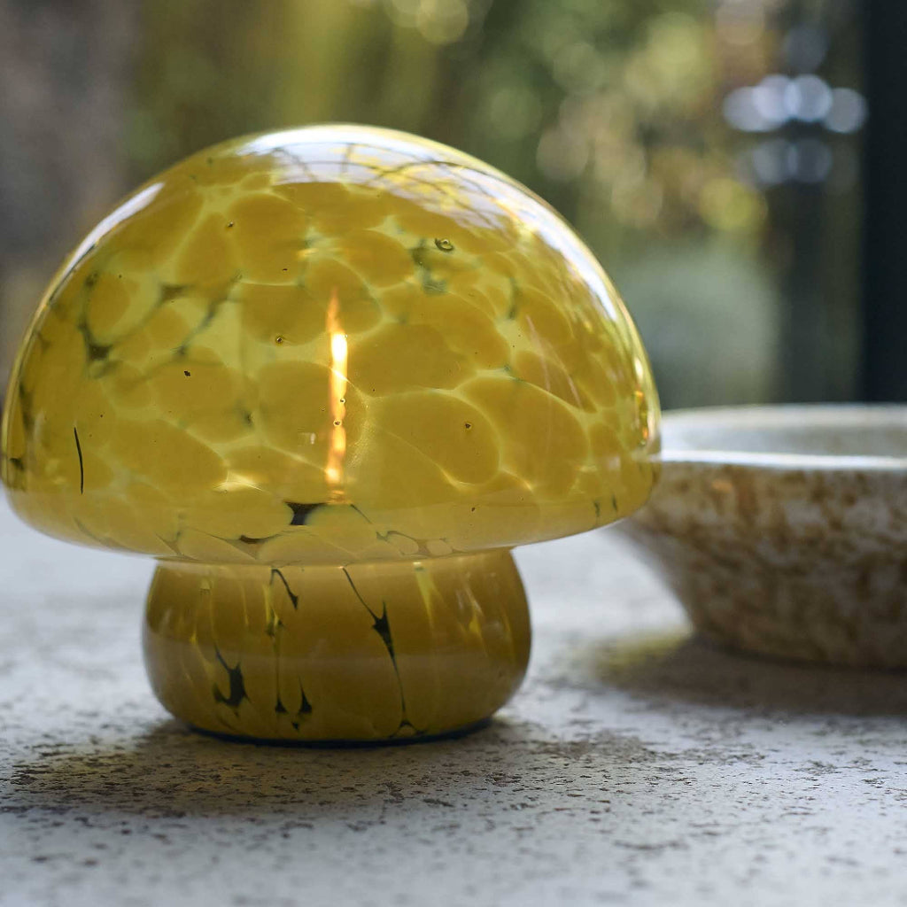 Yellow Glass Portable Table Lamp in Honey