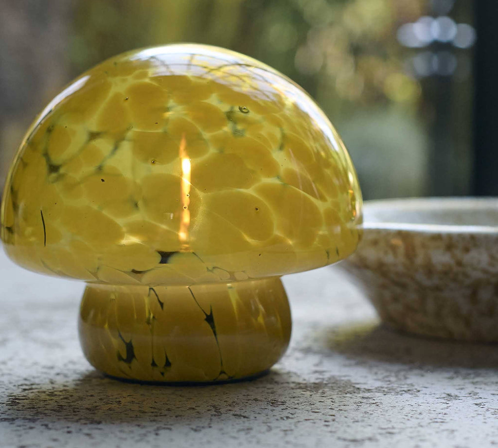 Yellow Glass Portable Table Lamp in Honey