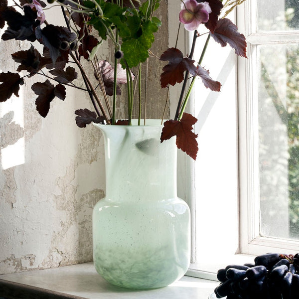 Pale green handmade glass vase 