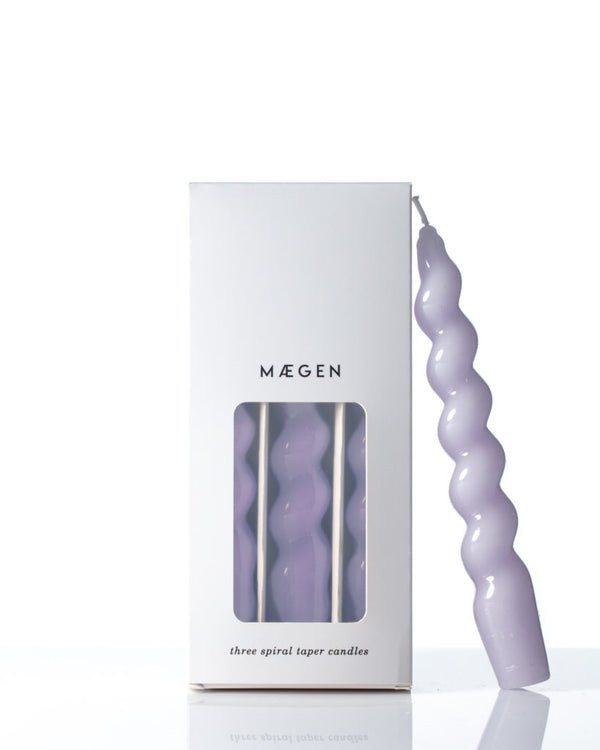 Spiral taper candle in lilac by Maegen