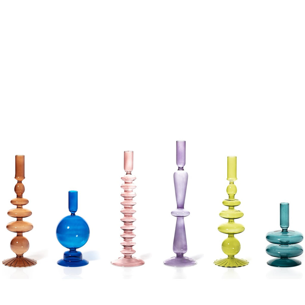 colourful tall glass candlesticks by Maegen