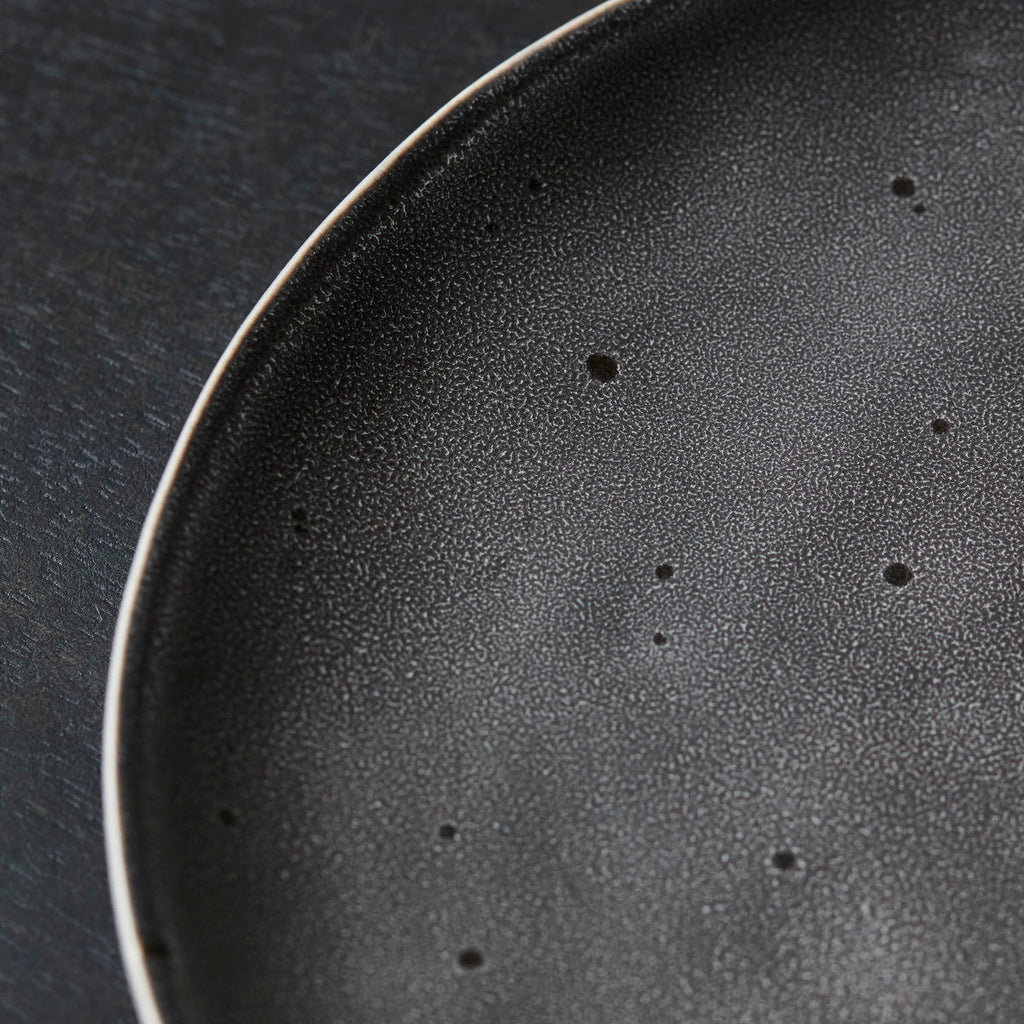 detail of dark grey plate with speckles