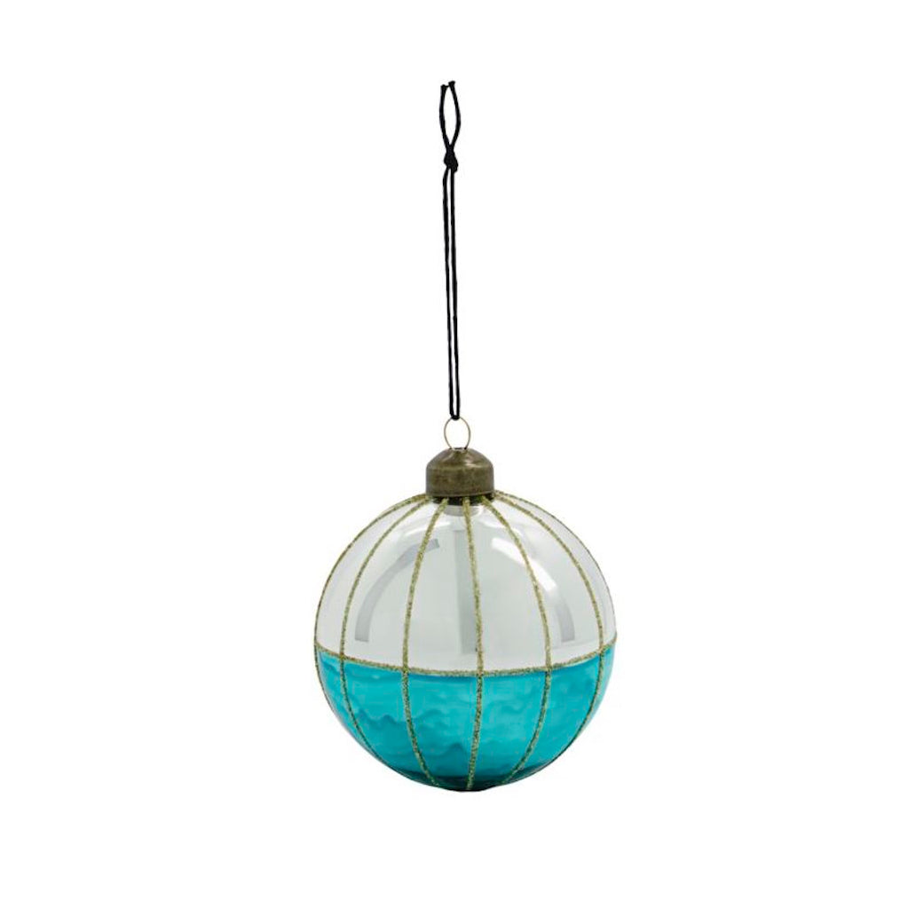 turquoise and silver glass Christmas bauble by House Doctor 