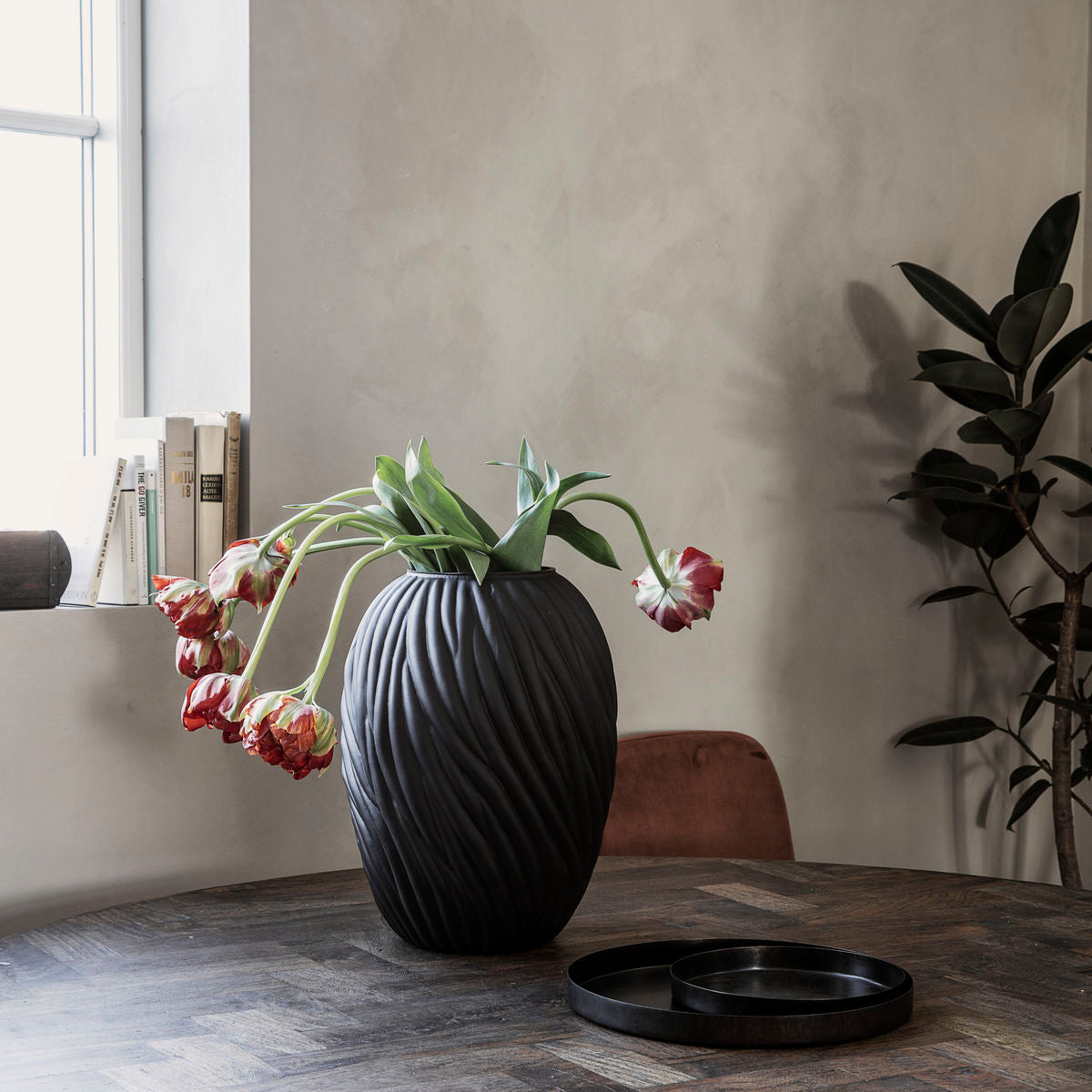 large oval shaped glass vase 