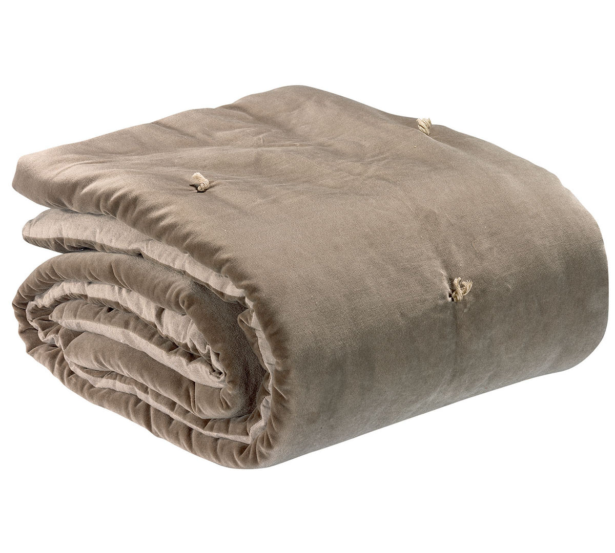 Knotted velvet throw in velvet in a grey mushroom