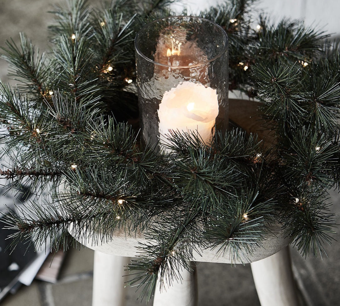 pine tree Christmas wreath with lights 