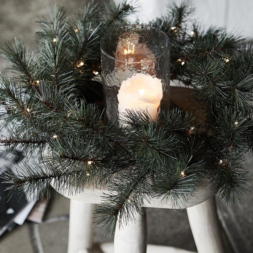 pine tree Christmas wreath with lights 