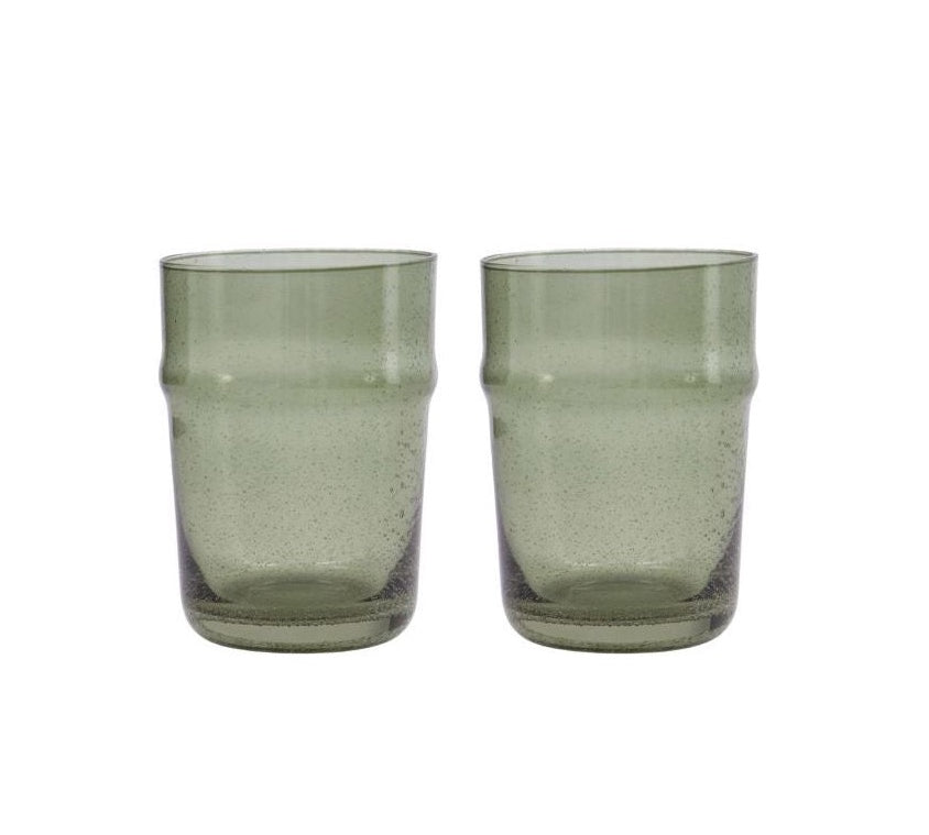 rustic looking green drinking glasses 