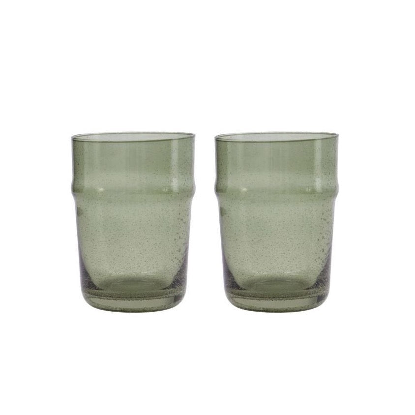 rustic looking green drinking glasses 