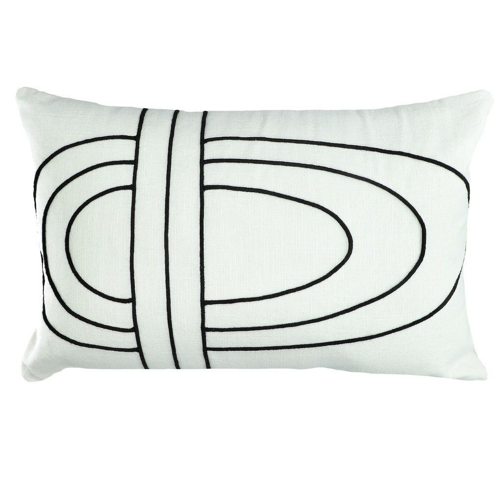 white abstract cushion with black pattern 