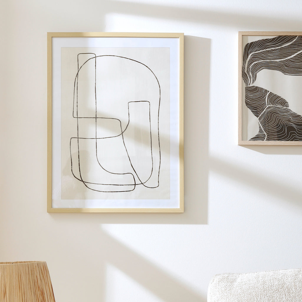 Lina black and white abstract print in wooden frame 