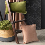 sesame pink velvet cushion with fringe edges