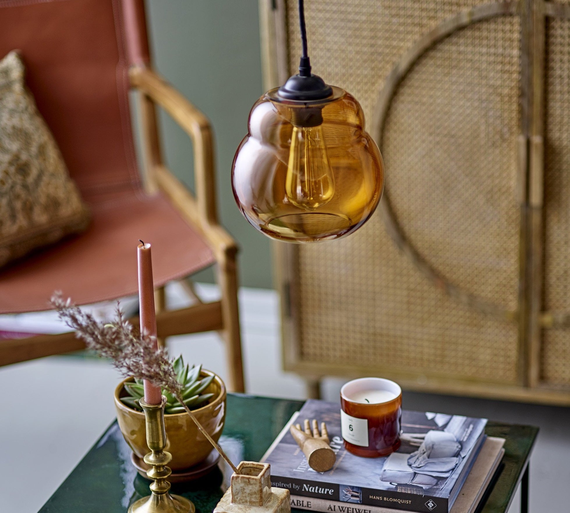 amber brown glass round pendant light