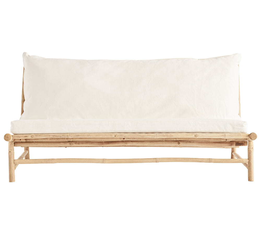 tine k outdoor bamboo sofa with white cushion