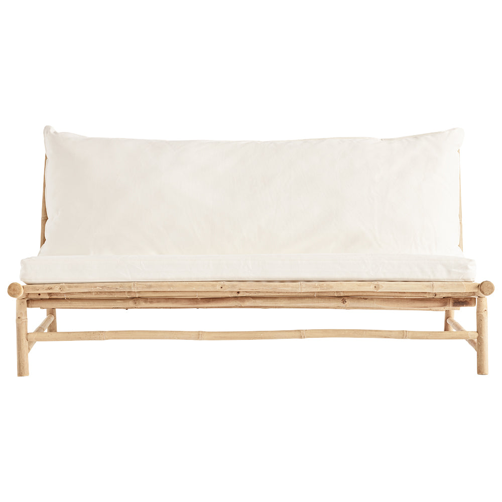 tine k outdoor bamboo sofa with white cushion