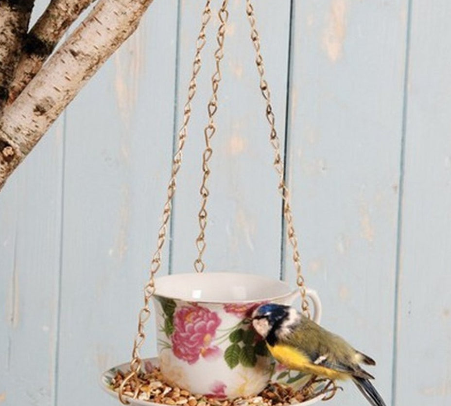 hanging teacup bird feeder