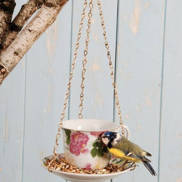 hanging teacup bird feeder