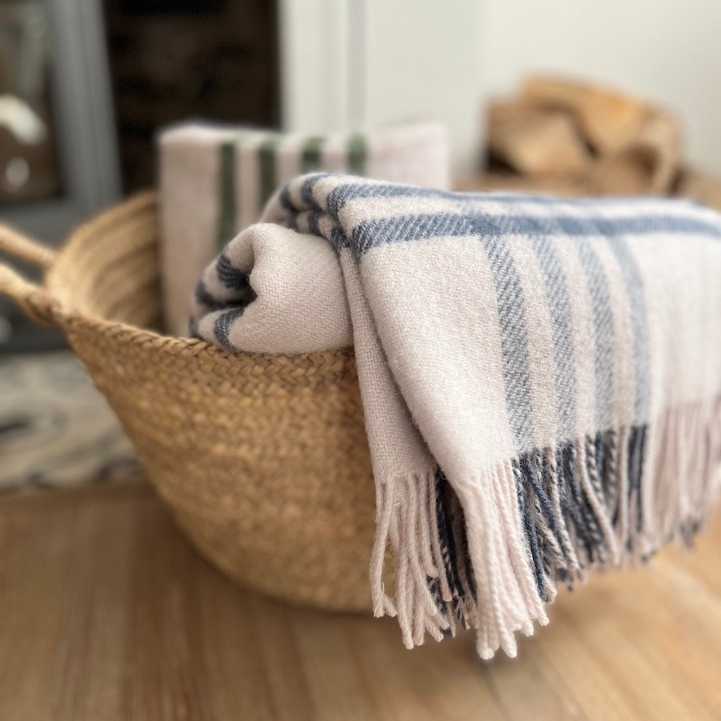 dark blue and cream check wool blanket by Tweedmill 